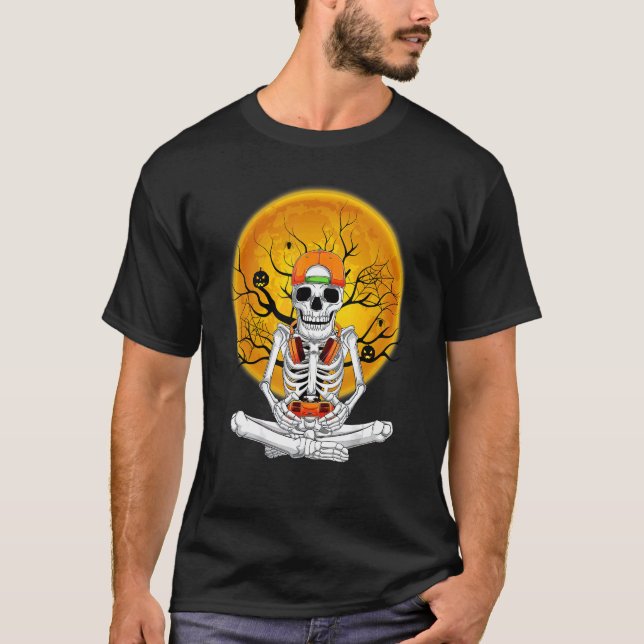 Scary Gamer Halloween-videospel Skeleton-spel B T Shirt (Framsida)