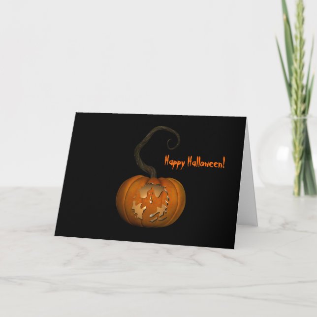 Scary Ghost Carved Pumpkin Halloween-kort Kort (Framsida)