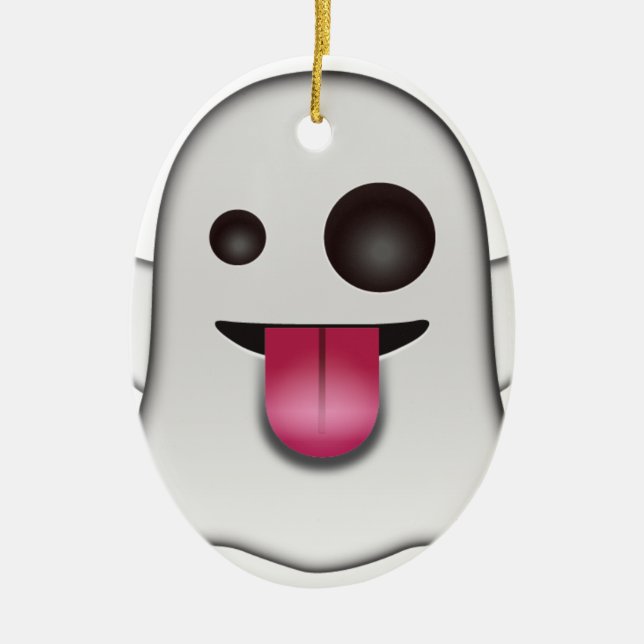 Scary Ghost Emoji Coola Roligt Julgransprydnad Keramik (Framsidan)