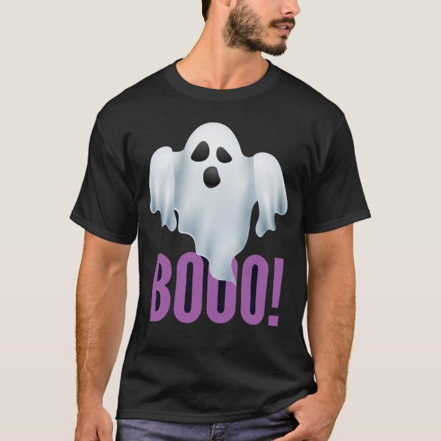 Scary Ghost with 'BOOO!' Text T Shirt (Framsida)