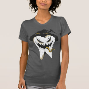 Scary Ghoulish Tooth in Witch Hat Halloween T Shirt