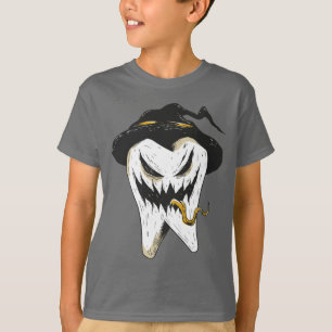 Scary Ghoulish Tooth in Witch Hat Halloween T Shirt