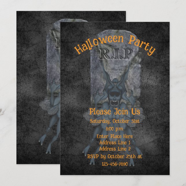 Scary Goblin Gravestone Halloween Inbjudningar (Fram/baksida)
