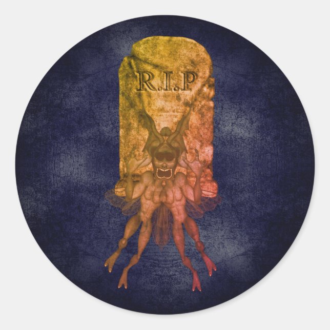 Scary Goblin Gravsten Halloween Runt Klistermärke (Framsida)