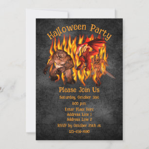 Scary Goblin Kreatures Fiery Flames Halloween Inbjudningar