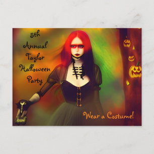 Scary Gothic Girl i Skogen Halloween fest Vykort