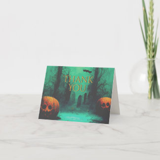 Scary Graveyard och Carved Pumpkins Halloween Tack Kort