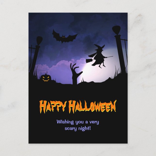 Scary Graveyard - Pumpkin Witch Happy halloween Vykort (Framsida)