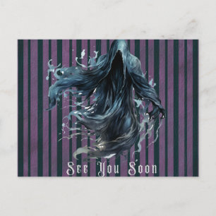 Scary Grim Reaper Lila and Black Halloween Helg Vykort