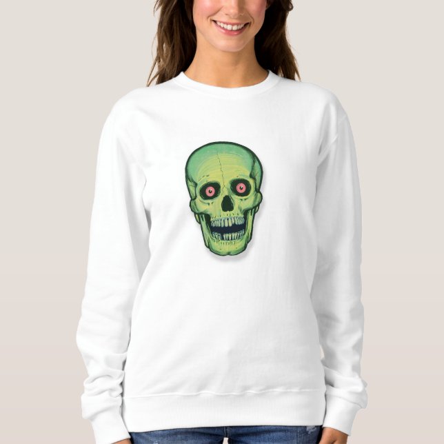 Scary Grönt Skull Halloween Tee Shirt (Framsida)