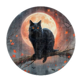 Scary Halloween Black Cat Moonlight.
