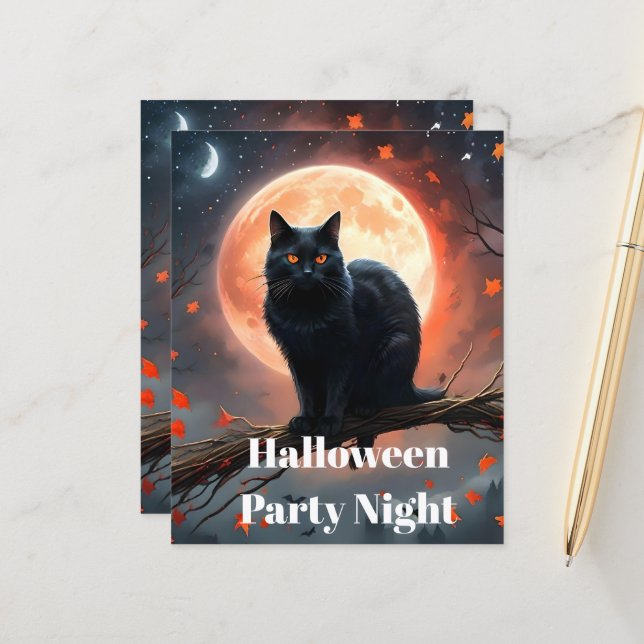 Scary Halloween Black Cat Moonlight. (Fram/Back In Situ)