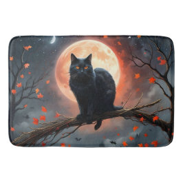 Scary Halloween Black Cat Moonlight. Badrumsmatta