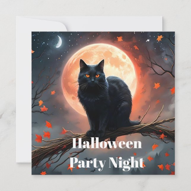 Scary Halloween Black Cat Moonlight. Spara Datumet (Framsida)
