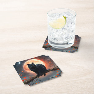 Scary Halloween Black Cat Moonlight. Underlägg Papper