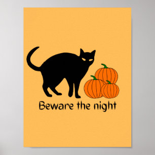Scary Halloween Black Cat Pumpkin Poster