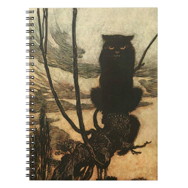 Scary Halloween Black Cat Vintage Rackham Anteckningsbok (Framsidan)