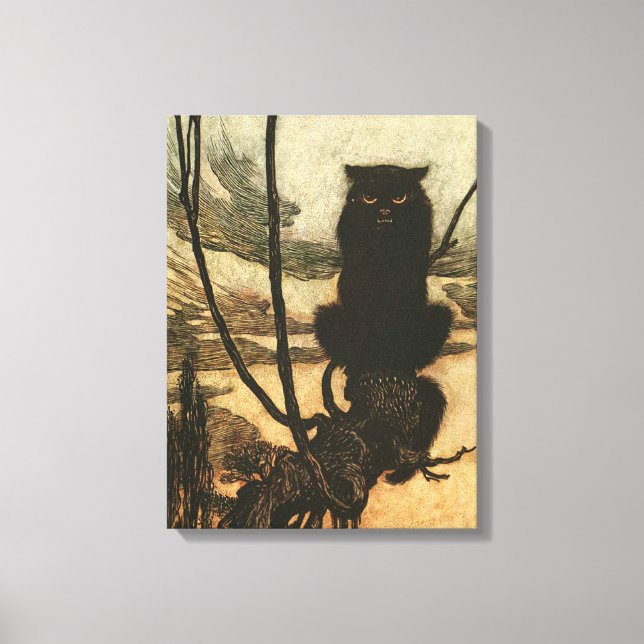 Scary Halloween Black Cat Vintage Rackham Canvastryck (Framsida)