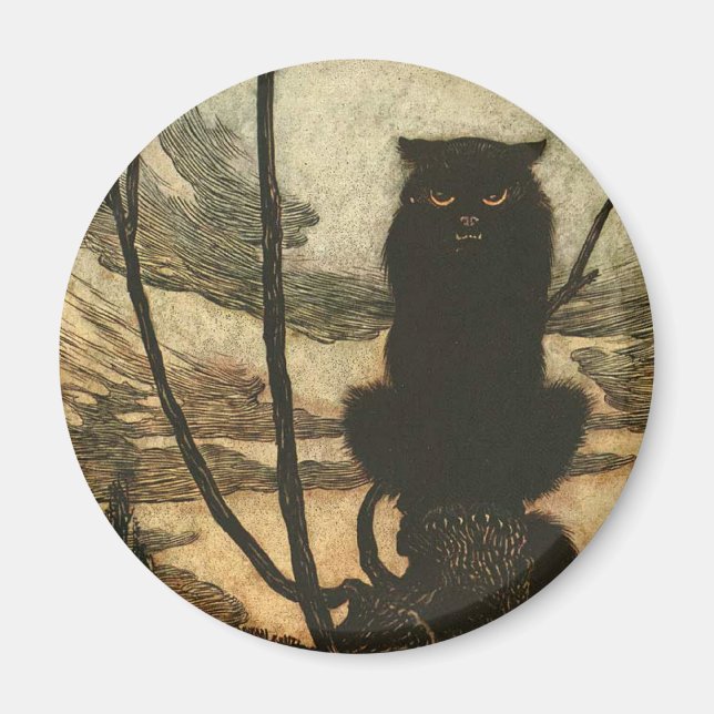 Scary Halloween Black Cat Vintage Rackham Magnet (Framsidan)