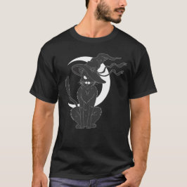 Scary Halloween Black Witch Cat T Shirt