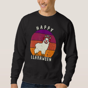Scary Halloween Clown Llama Pun Lycklig Llamaween Lång Ärmad Tröja