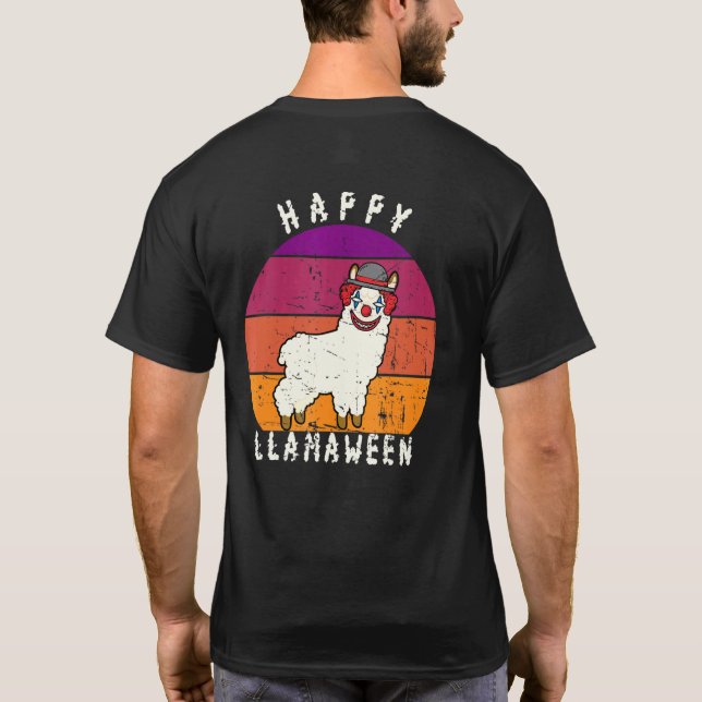 Scary Halloween Clown Llama Pun Lycklig Llamaween T Shirt (Baksida)