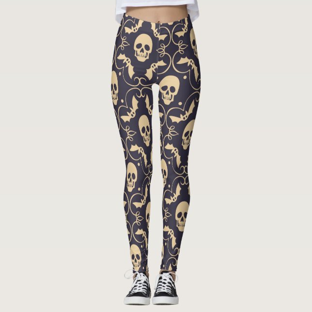 Scary Halloween Döskallar Mönster Leggings (Framsida)
