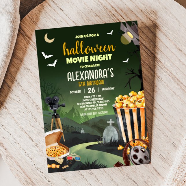 Scary Halloween fest Movie Night Födelsedagsfest Inbjudningar (Scary Halloween Party Horror Movie Night Party Invitation)