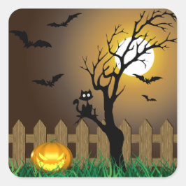 Scary Halloween Garden Scene Fyrkantigt Klistermärke