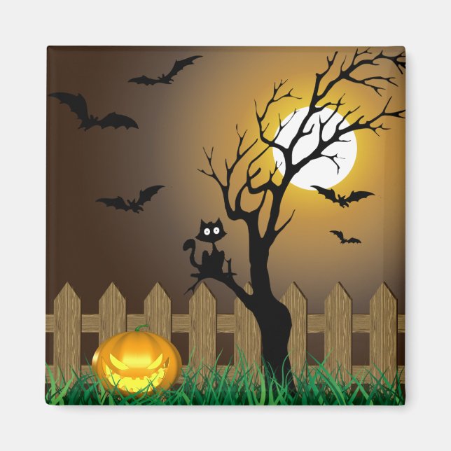 Scary Halloween Garden Scene Magnet (Framsidan)