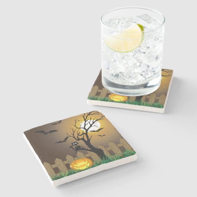 Scary Halloween Garden Scene Underlägg Sten (Sidan)