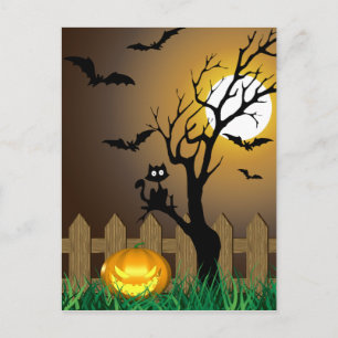 Scary Halloween Garden Scene Vykort