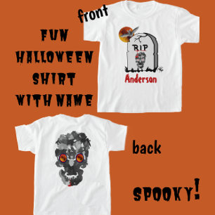 Scary Halloween Gravsten, Fladdermus, Skull och Na T Shirt
