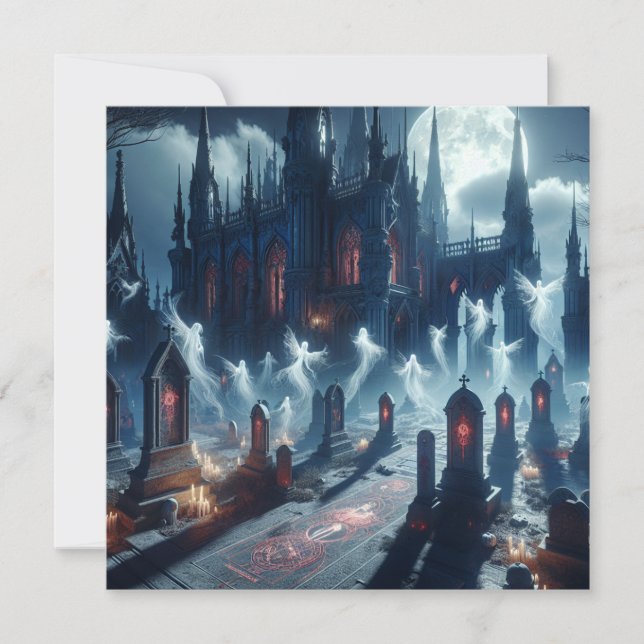 Scary Halloween Haunted Castle Cemetery Julkort (Framsida)