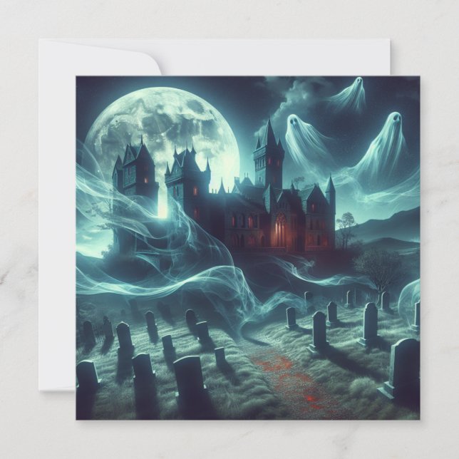 Scary Halloween Haunted Castle Cemetery Julkort (Framsida)