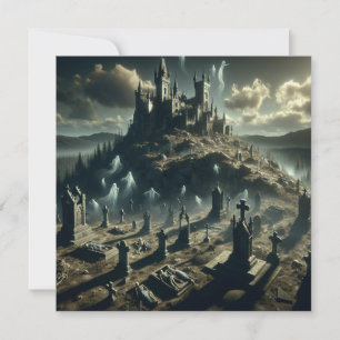Scary Halloween Haunted Castle Graveyard Julkort