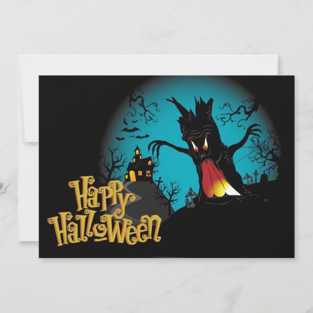 Scary Halloween-hemmet med träd Kort (Framsida)