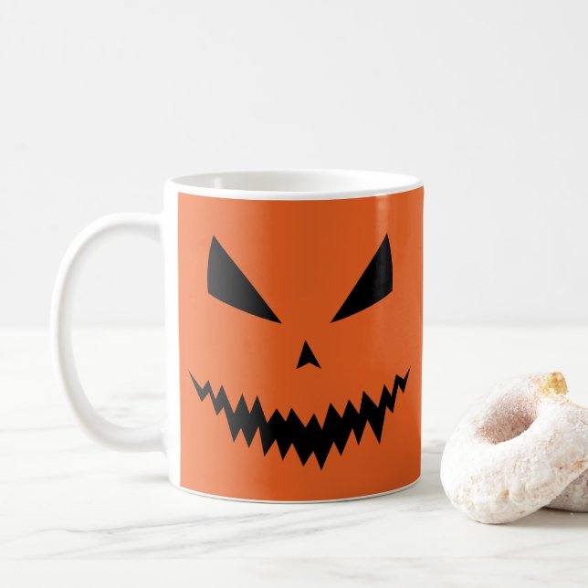 Scary Halloween Jack OLantern Black ansikte orange Kaffemugg (Med munk)
