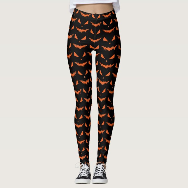 Scary Halloween Jack OLantern orange ansikte svart Leggings (Framsida)