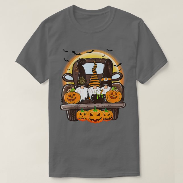Scary Halloween Lastbil Gnomes Farmer Witch Pumpki T Shirt (Design framsida)