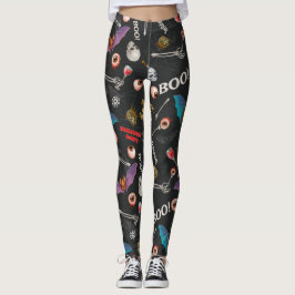 Scary Halloween Modern Icons Skull Fladdermus Eyeb Leggings