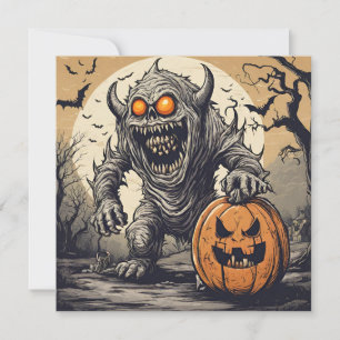 Scary Halloween Monster och Jack O'Lantern Julkort