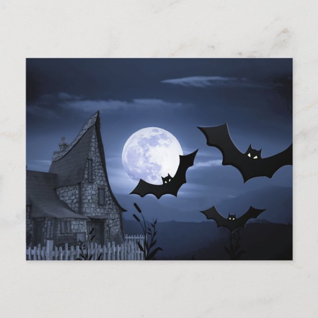 Scary Halloween Natt med Raven Kråka Postcard Vykort (Framsida)