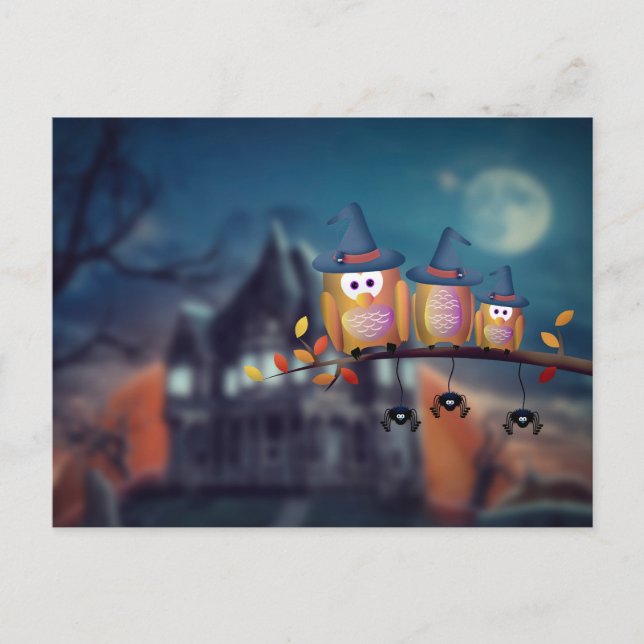 Scary Halloween Natt med Uggla vykort (Framsida)