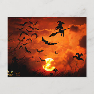 Scary Halloween Natt - Witch, Fladdermöss, Ghost Helg Vykort