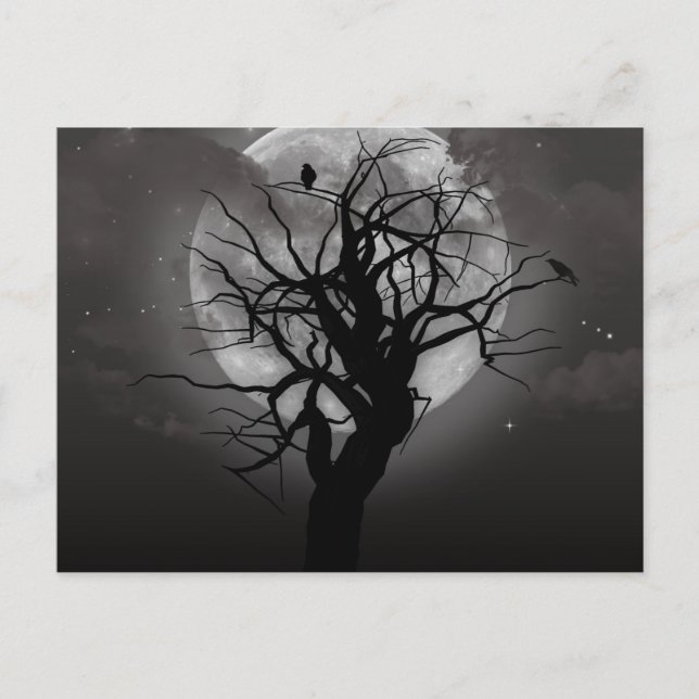 Scary Halloween Night with Raven Crow Postcard Vykort (Framsida)