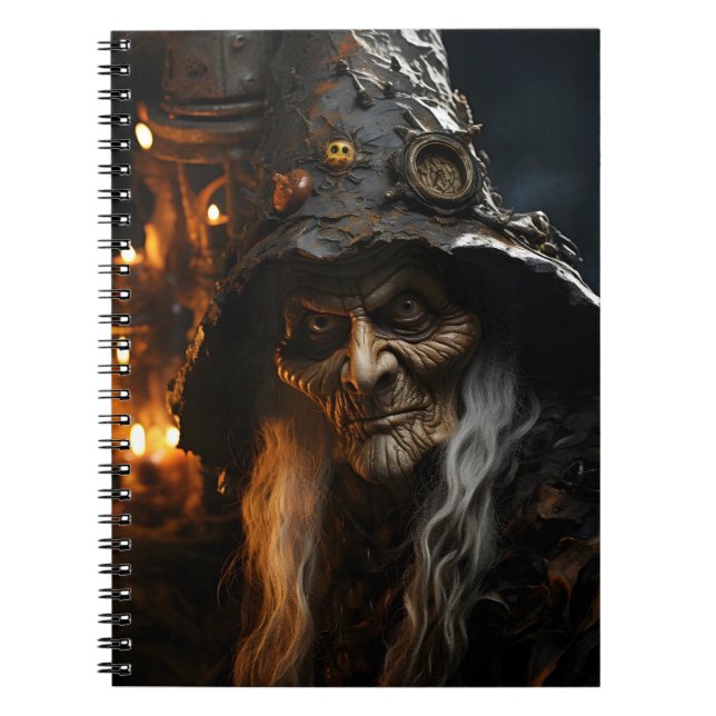 Scary Halloween Old Witch Fantastisk Illustration Anteckningsbok (Framsidan)