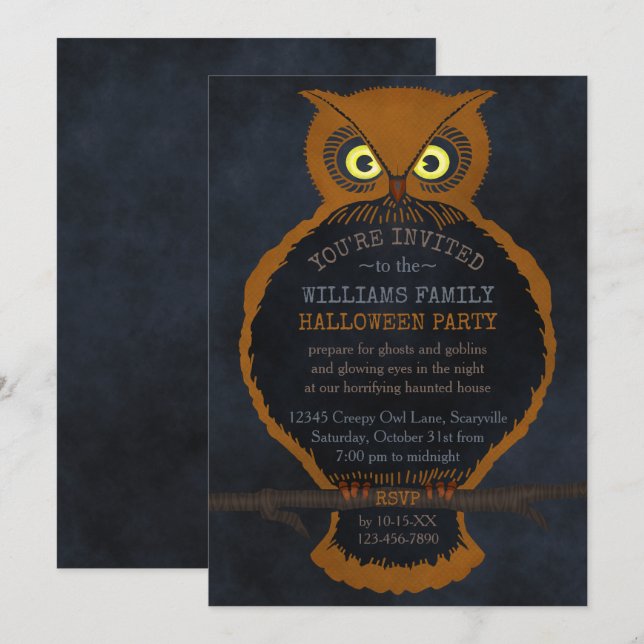 Scary Halloween Orange Uggla Haunded House Party Inbjudningar (Fram/baksida)