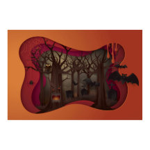 Scary Halloween Papercut Träd i Graveyard