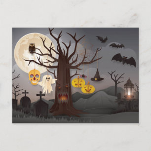 Scary Halloween Papercut Träd, Spöken, Fladdermus Vykort